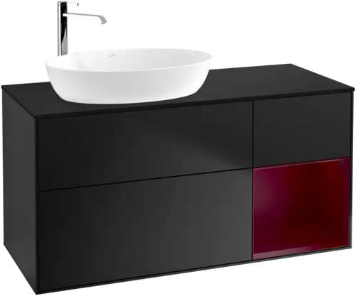 VILLEROY BOCH Finion Vanity unit, with lighting, 3 pull-out compartments, 1200 x 603 x 501 mm, Black Matt Lacquer / Peony Matt Lacquer / Glass Black Matt #G932HBPD resmi