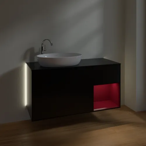Bild von VILLEROY BOCH Finion Waschbeckenunterschrank, mit Beleuchtung, 3 Auszüge, 1200 x 603 x 501 mm, Black Matt Lacquer / Peony Matt Lacquer / Glass Black Matt #G932HBPD