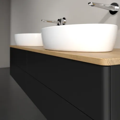 Bild von VILLEROY BOCH Antao Waschbeckenunterschrank, 4 Auszüge, 1600 x 360 x 500 mm, Front ohne Struktur, Black Matt Lacquer / Honey Oak #K28011PD