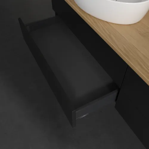 Bild von VILLEROY BOCH Antao Waschbeckenunterschrank, 4 Auszüge, 1600 x 360 x 500 mm, Front ohne Struktur, Black Matt Lacquer / Honey Oak #K28011PD