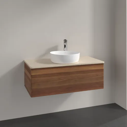 Bild von VILLEROY BOCH Antao Waschbeckenunterschrank, 1 Auszug, 1000 x 360 x 500 mm, Front ohne Struktur, Warm Walnut / Botticino #K31053HM