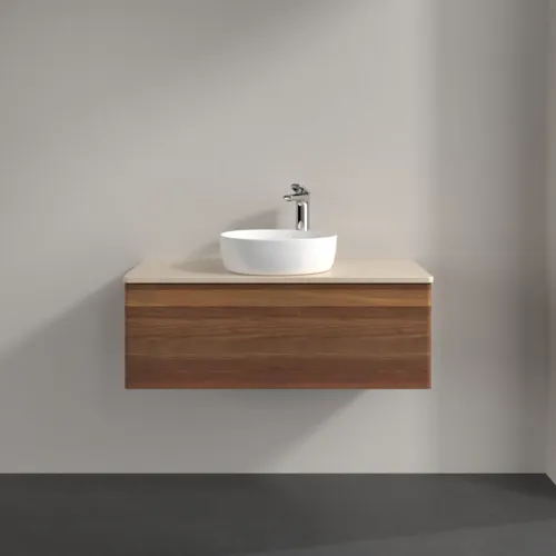Bild von VILLEROY BOCH Antao Waschbeckenunterschrank, 1 Auszug, 1000 x 360 x 500 mm, Front ohne Struktur, Warm Walnut / Botticino #K31053HM