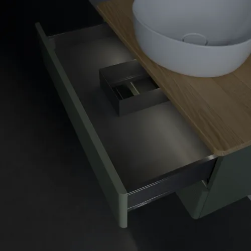 Bild von VILLEROY BOCH Antao Waschbeckenunterschrank, mit Beleuchtung, 2 Auszüge, 800 x 360 x 500 mm, Front mit Struktur, Leaf Green Matt Lacquer / Honey Oak #L19151HL