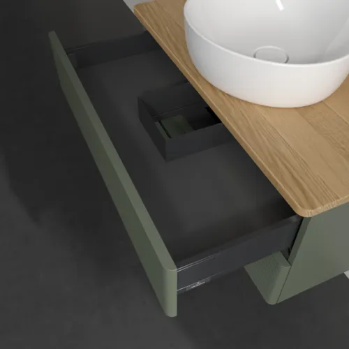 Bild von VILLEROY BOCH Antao Waschbeckenunterschrank, mit Beleuchtung, 2 Auszüge, 800 x 360 x 500 mm, Front mit Struktur, Leaf Green Matt Lacquer / Honey Oak #L19151HL