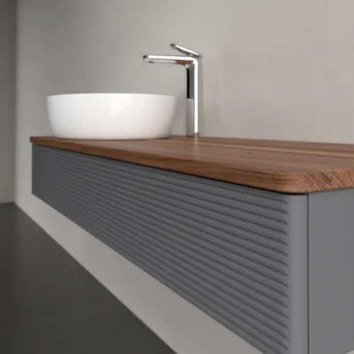 Picture of VILLEROY BOCH Antao Vanity unit, 1 pull-out compartment, 1200 x 190 x 500 mm, Front with grain texture, Anthracite Matt Lacquer / Warm Walnut #K11152GK