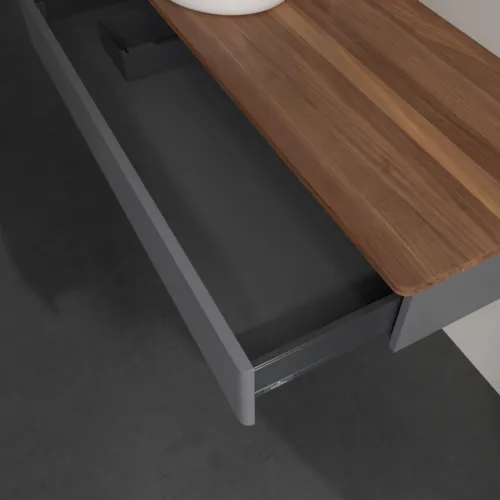 Picture of VILLEROY BOCH Antao Vanity unit, 1 pull-out compartment, 1200 x 190 x 500 mm, Front with grain texture, Anthracite Matt Lacquer / Warm Walnut #K11152GK