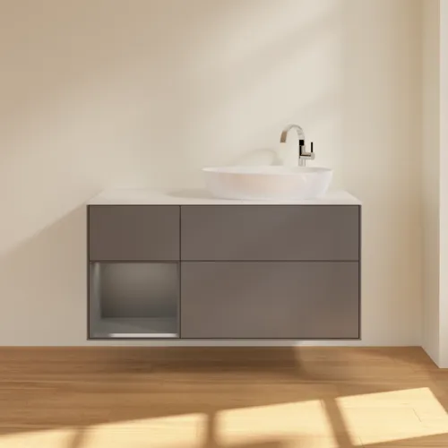 VILLEROY BOCH Finion Waschbeckenunterschrank, mit Beleuchtung, 3 Auszüge, 1200 x 603 x 501 mm, Anthracite Matt Lacquer / Anthracite Matt Lacquer / Glass White Matt #G921GKGK, Bild 3