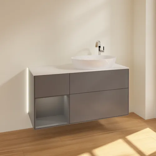VILLEROY BOCH Finion Waschbeckenunterschrank, mit Beleuchtung, 3 Auszüge, 1200 x 603 x 501 mm, Anthracite Matt Lacquer / Anthracite Matt Lacquer / Glass White Matt #G921GKGK, Bild 2