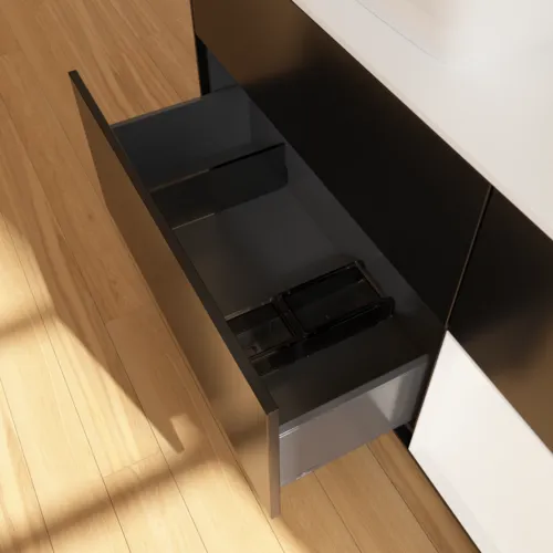 Picture of VILLEROY BOCH Finion Vanity unit, with lighting, 3 pull-out compartments, 1200 x 603 x 501 mm, Black Matt Lacquer / White Matt Lacquer / Glass White Matt #G811MTPD