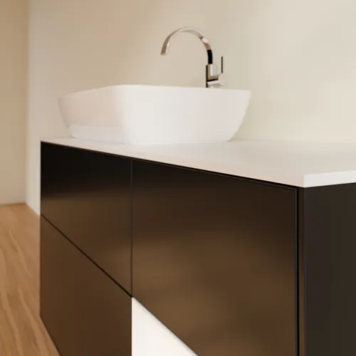 Picture of VILLEROY BOCH Finion Vanity unit, with lighting, 3 pull-out compartments, 1200 x 603 x 501 mm, Black Matt Lacquer / White Matt Lacquer / Glass White Matt #G811MTPD