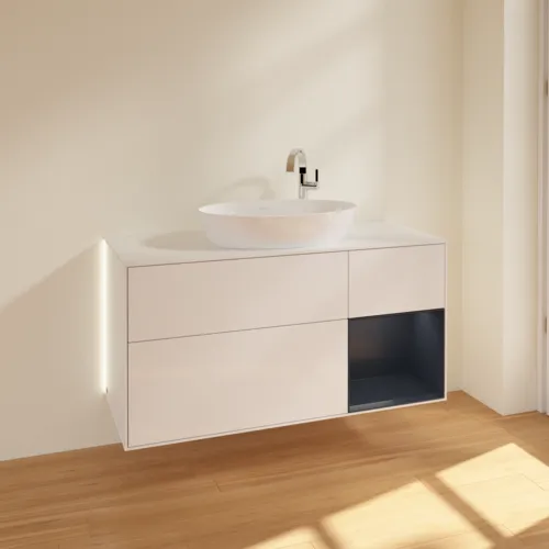 VILLEROY BOCH Finion Waschbeckenunterschrank, mit Beleuchtung, 3 Auszüge, 1200 x 603 x 501 mm, Glossy White Lacquer / Midnight Blue Matt Lacquer / Glass White Matt #G951HGGF, Bild 2
