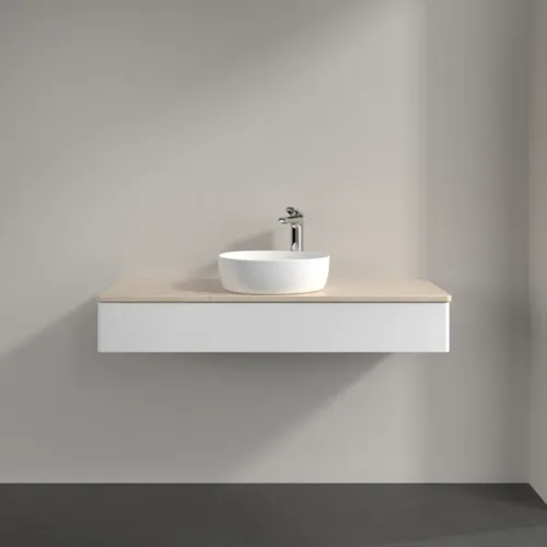 Bild von VILLEROY BOCH Antao Waschbeckenunterschrank, mit Beleuchtung, 1 Auszug, 1200 x 190 x 500 mm, Front ohne Struktur, White Matt Lacquer / Botticino #L10053MT