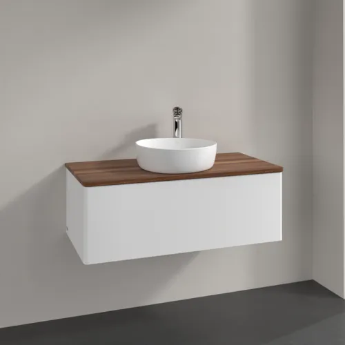 Зображення з  VILLEROY BOCH Antao Vanity unit, 1 pull-out compartment, 1000 x 360 x 500 mm, Front without structure, White Matt Lacquer / Warm Walnut #K31052MT