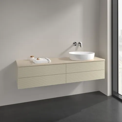 Bild von VILLEROY BOCH Antao Waschbeckenunterschrank, 4 Auszüge, 1600 x 360 x 500 mm, Front mit Struktur, Silk Grey Matt Lacquer / Botticino #K27113HJ