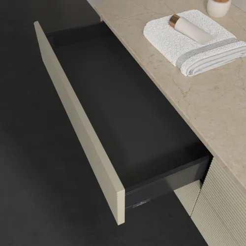 Bild von VILLEROY BOCH Antao Waschbeckenunterschrank, 4 Auszüge, 1600 x 360 x 500 mm, Front mit Struktur, Silk Grey Matt Lacquer / Botticino #K27113HJ
