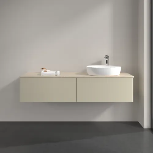 Bild von VILLEROY BOCH Antao Waschbeckenunterschrank, mit Beleuchtung, 2 Auszüge, 1600 x 360 x 500 mm, Front ohne Struktur, Silk Grey Matt Lacquer / Botticino #L38053HJ