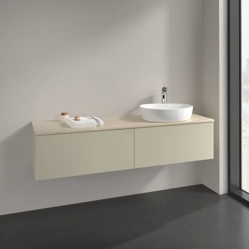 Bild von VILLEROY BOCH Antao Waschbeckenunterschrank, mit Beleuchtung, 2 Auszüge, 1600 x 360 x 500 mm, Front ohne Struktur, Silk Grey Matt Lacquer / Botticino #L38053HJ