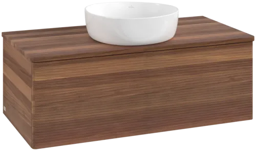 Picture of VILLEROY BOCH Antao Vanity unit, with lighting, 1 pull-out compartment, 1000 x 360 x 500 mm, Front with grain texture, Warm Walnut / Warm Walnut #L31112HM