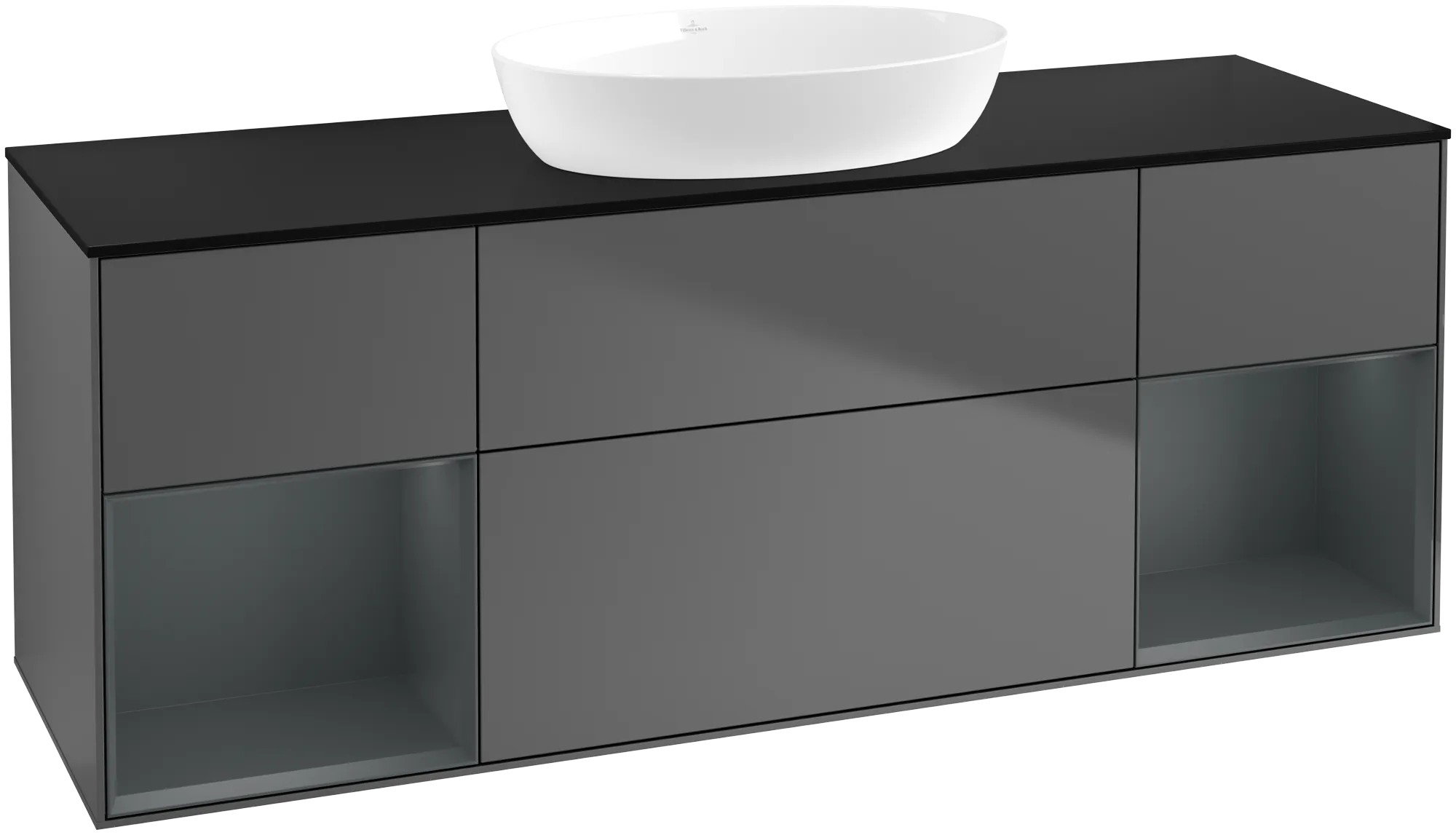 Picture of VILLEROY BOCH Finion Vanity unit, with lighting, 4 pull-out compartments, 1600 x 603 x 501 mm, Anthracite Matt Lacquer / Midnight Blue Matt Lacquer / Glass Black Matt #GD02HGGK