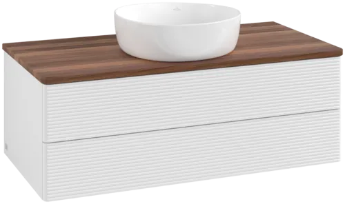 Picture of VILLEROY BOCH Antao Vanity unit, 2 pull-out compartments, 1000 x 360 x 500 mm, Front with grain texture, Glossy White Lacquer / Warm Walnut #K20112GF