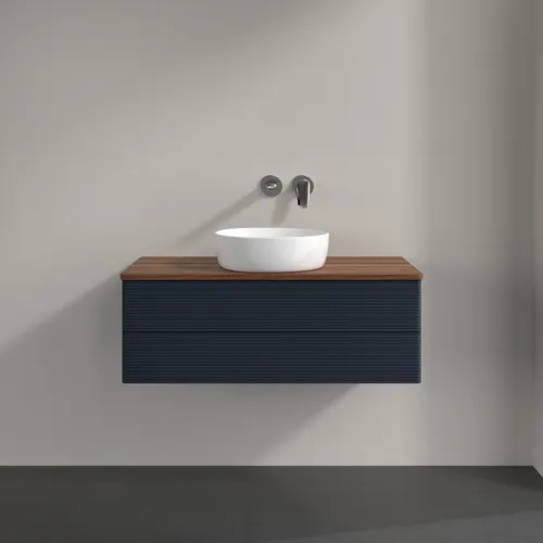 Obrázek VILLEROY BOCH Antao Vanity unit, 2 pull-out compartments, 1000 x 360 x 500 mm, Front with grain texture, Midnight Blue Matt Lacquer / Warm Walnut #K20112HG