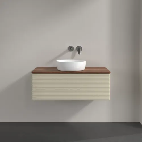 Bild von VILLEROY BOCH Antao Waschbeckenunterschrank, 2 Auszüge, 1000 x 360 x 500 mm, Front mit Struktur, Silk Grey Matt Lacquer / Warm Walnut #K20112HJ