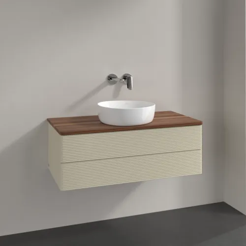 Picture of VILLEROY BOCH Antao Vanity unit, 2 pull-out compartments, 1000 x 360 x 500 mm, Front with grain texture, Silk Grey Matt Lacquer / Warm Walnut #K20112HJ