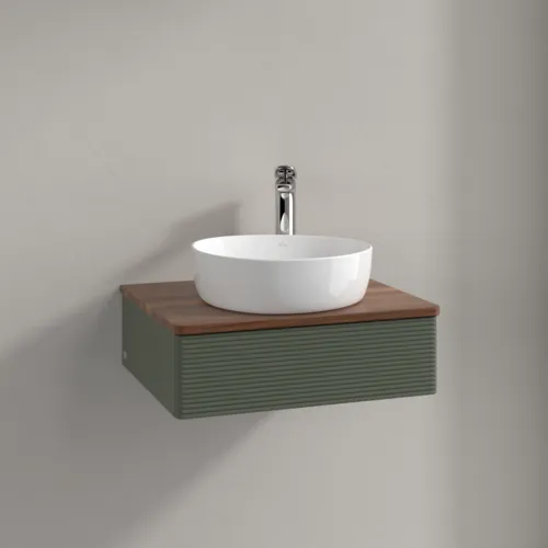 Bild von VILLEROY BOCH Antao Waschbeckenunterschrank, 1 Auszug, 600 x 190 x 500 mm, Front mit Struktur, Leaf Green Matt Lacquer / Warm Walnut #K07152HL