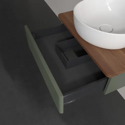 Bild von VILLEROY BOCH Antao Waschbeckenunterschrank, 1 Auszug, 600 x 190 x 500 mm, Front mit Struktur, Leaf Green Matt Lacquer / Warm Walnut #K07152HL