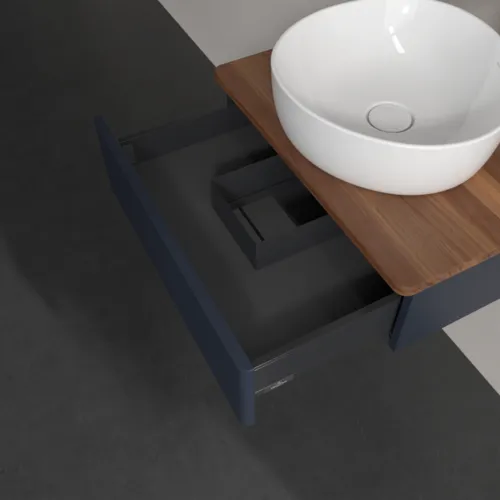 Bild von VILLEROY BOCH Antao Waschbeckenunterschrank, 1 Auszug, 600 x 190 x 500 mm, Front mit Struktur, Midnight Blue Matt Lacquer / Warm Walnut #K07152HG