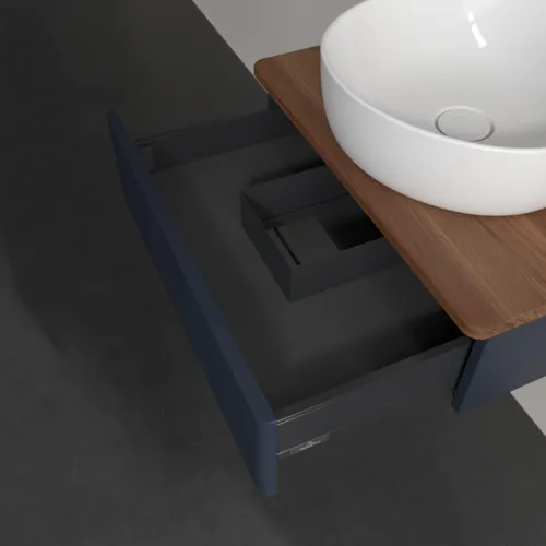 Bild von VILLEROY BOCH Antao Waschbeckenunterschrank, 1 Auszug, 600 x 190 x 500 mm, Front mit Struktur, Midnight Blue Matt Lacquer / Warm Walnut #K07152HG