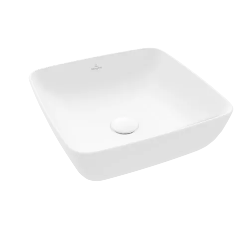 Зображення з  VILLEROY BOCH Artis Surface-mounted washbasin, 410 x 410 x 130 mm, Stone White CeramicPlus, without overflow #417841RW