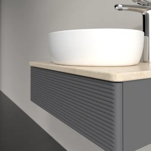 Obrázek VILLEROY BOCH Antao Vanity unit, 1 pull-out compartment, 600 x 190 x 500 mm, Front with grain texture, Anthracite Matt Lacquer / Botticino #K07153GK
