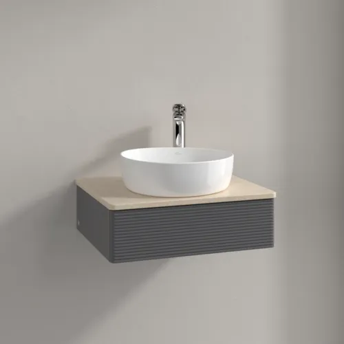 Obrázek VILLEROY BOCH Antao Vanity unit, 1 pull-out compartment, 600 x 190 x 500 mm, Front with grain texture, Anthracite Matt Lacquer / Botticino #K07153GK