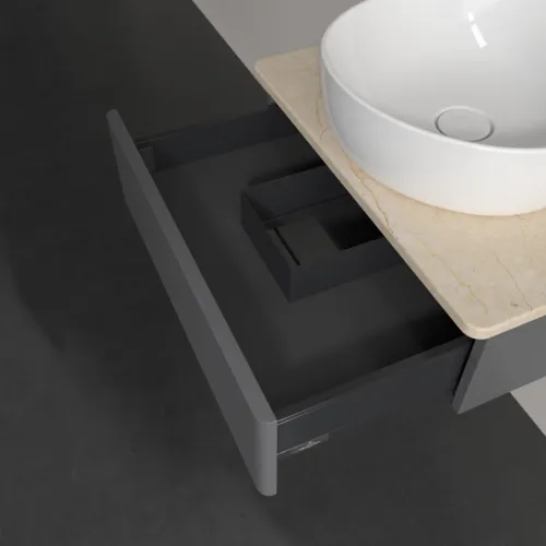 Obrázek VILLEROY BOCH Antao Vanity unit, 1 pull-out compartment, 600 x 190 x 500 mm, Front with grain texture, Anthracite Matt Lacquer / Botticino #K07153GK