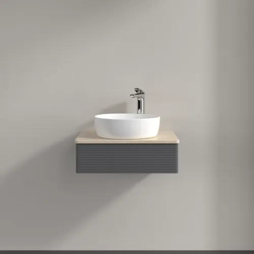 Obrázek VILLEROY BOCH Antao Vanity unit, 1 pull-out compartment, 600 x 190 x 500 mm, Front with grain texture, Anthracite Matt Lacquer / Botticino #K07153GK