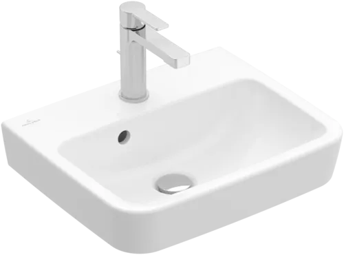 Зображення з  VILLEROY BOCH O.novo Handwashbasin, 450 x 370 x 160 mm, White Alpin, with overflow, Ground underside and rear #43444J01