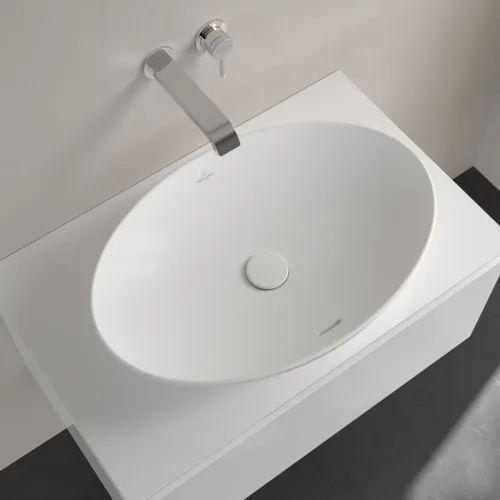 Bild von VILLEROY BOCH Loop & Friends Aufsatzwaschbecken, 620 x 420 x 120 mm, Stone White CeramicPlus, mit Überlauf #4A4800RW