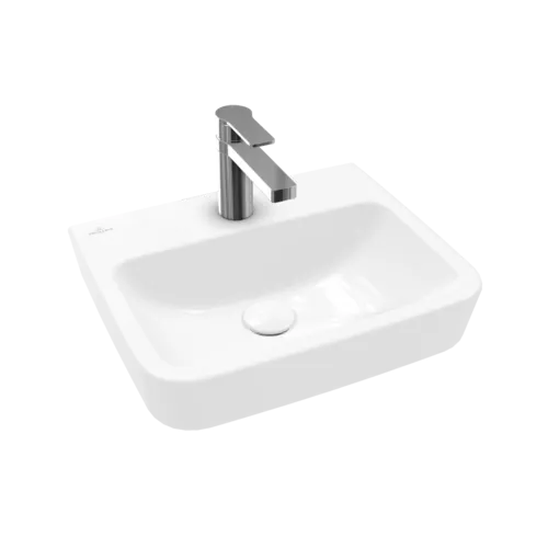 Зображення з  VILLEROY BOCH O.novo Handwashbasin, 450 x 370 x 160 mm, White Alpin, without overflow, Ground underside and rear #43444L01