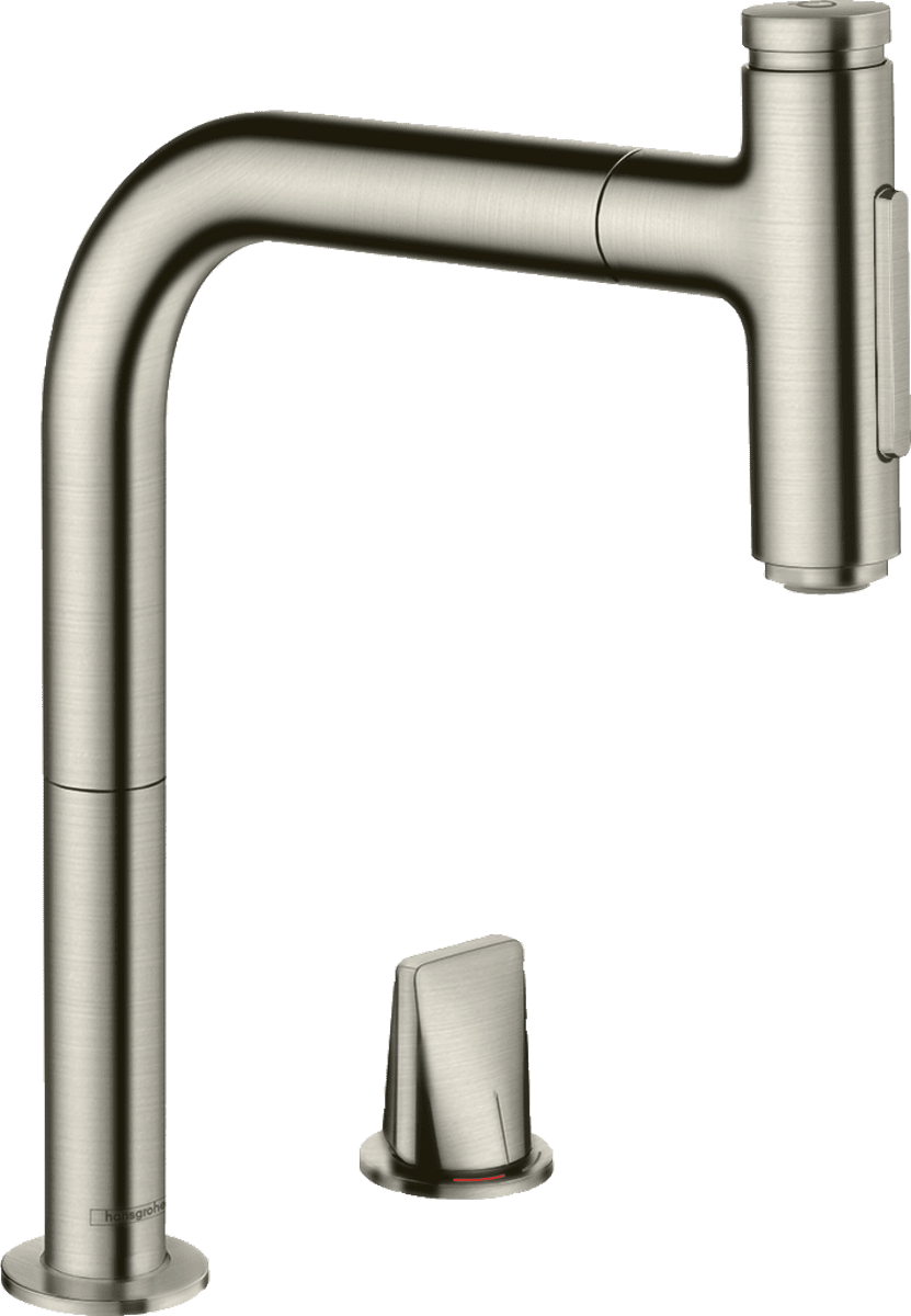 Зображення з  HANSGROHE Metris Select M71 2-hole single lever kitchen mixer 200, pull-out spray, 2jet #73819800 - Stainless Steel Finish