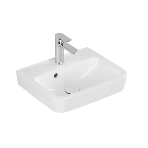 Зображення з  VILLEROY BOCH O.novo Handwashbasin, 450 x 370 x 160 mm, White Alpin AntiBac CeramicPlus, with overflow, Ground underside and rear #43444GT2