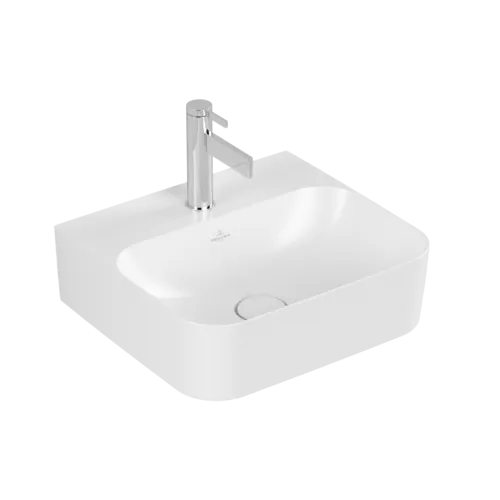 Bild von VILLEROY BOCH Finion Handwaschbecken, 430 x 390 x 140 mm, Stone White CeramicPlus, ohne Überlauf, geschliffen #43644LRW