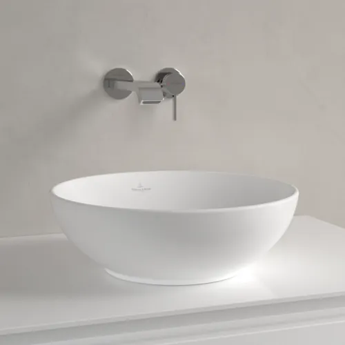 VILLEROY BOCH Loop & Friends Aufsatzwaschbecken, 380 x 380 x 120 mm, Stone White CeramicPlus, mit Überlauf #4A4500RW, Bild 6