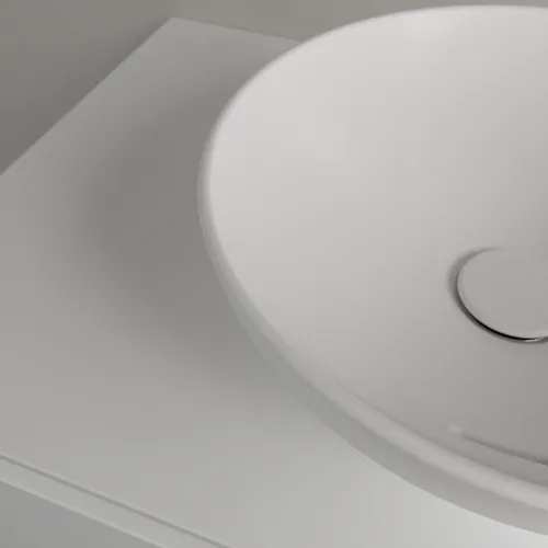 VILLEROY BOCH Loop & Friends Aufsatzwaschbecken, 380 x 380 x 120 mm, Stone White CeramicPlus, mit Überlauf #4A4500RW, Bild 5