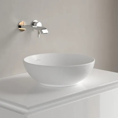 VILLEROY BOCH Loop & Friends Aufsatzwaschbecken, 380 x 380 x 120 mm, Stone White CeramicPlus, mit Überlauf #4A4500RW, Bild 2