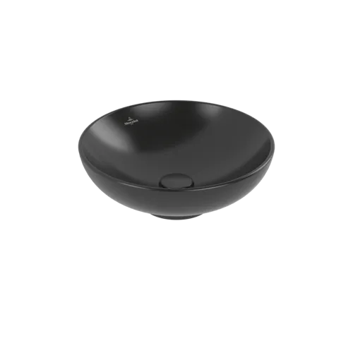 VILLEROY BOCH Loop & Friends Surface-mounted washbasin, 420 x 420 x 120 mm, Pure Black CeramicPlus, with overflow #4A4600R7 resmi