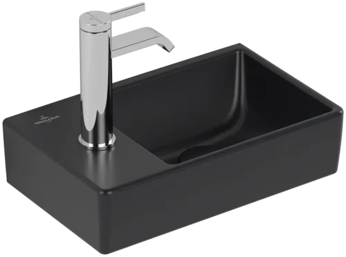VILLEROY BOCH Avento Handwashbasin, 360 x 220 x 110 mm, Pure Black CeramicPlus, without overflow #43003RR7 resmi