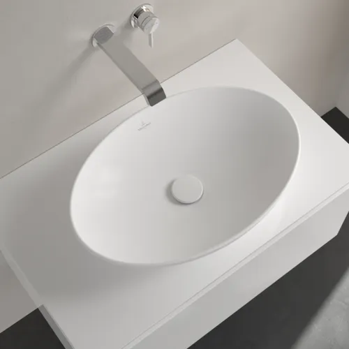 Bild von VILLEROY BOCH Loop & Friends Aufsatzwaschbecken, 560 x 380 x 120 mm, Stone White CeramicPlus, ohne Überlauf #4A4701RW