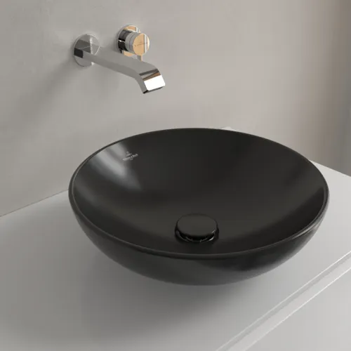 Bild von VILLEROY BOCH Loop & Friends Aufsatzwaschbecken, 420 x 420 x 120 mm, Pure Black CeramicPlus, ohne Überlauf #4A4601R7