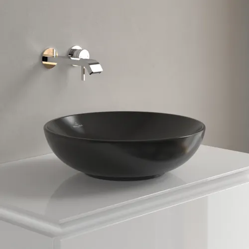 Bild von VILLEROY BOCH Loop & Friends Aufsatzwaschbecken, 420 x 420 x 120 mm, Pure Black CeramicPlus, ohne Überlauf #4A4601R7